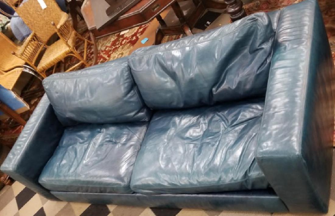 Mid Century Modern Blue Leather Couch / Sofa (1 of 6)