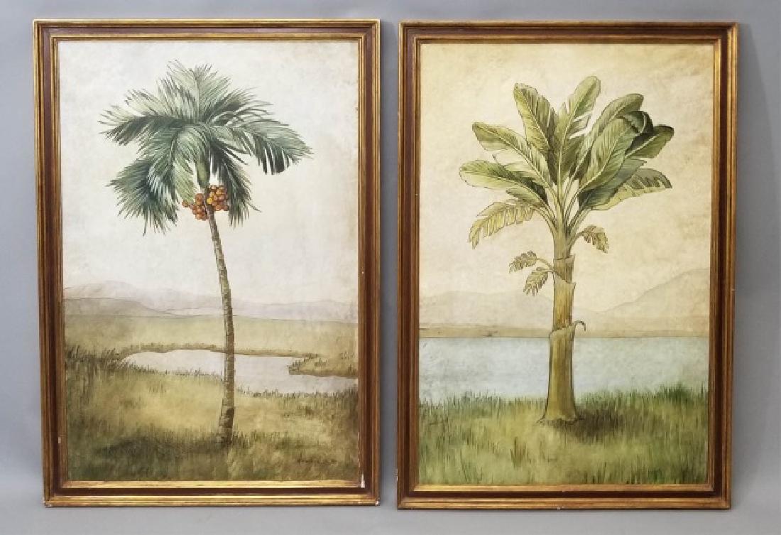 Pair Palm Tree Paintings Signed M. Barbieri (1 of 10)
