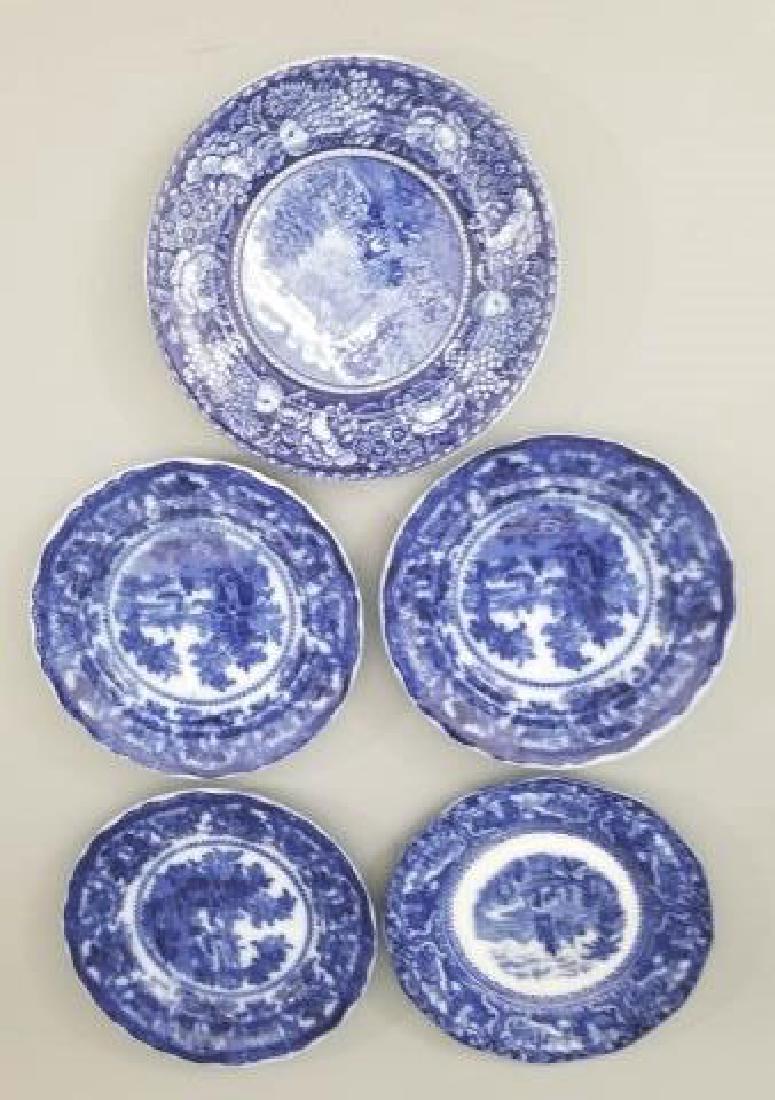 5 Flow Blue & Transferware Staffordshire Plates (1 of 9)