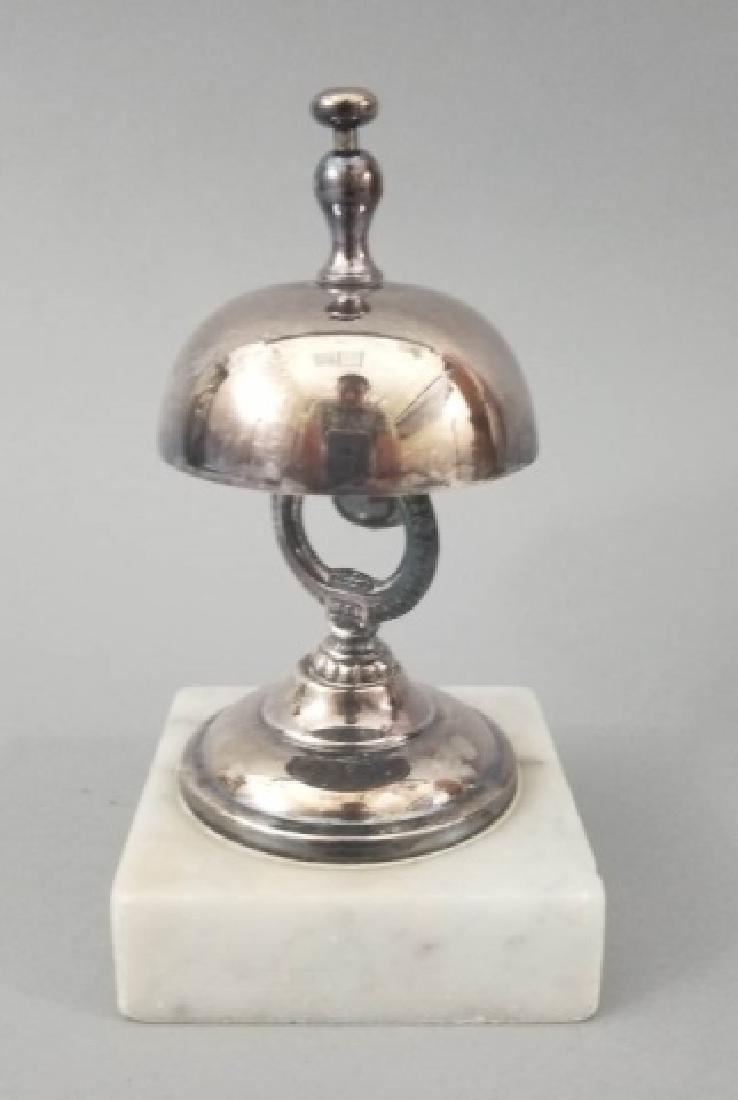 Silver Plate White Marble Counter Bell / Call Bell (1 of 2)