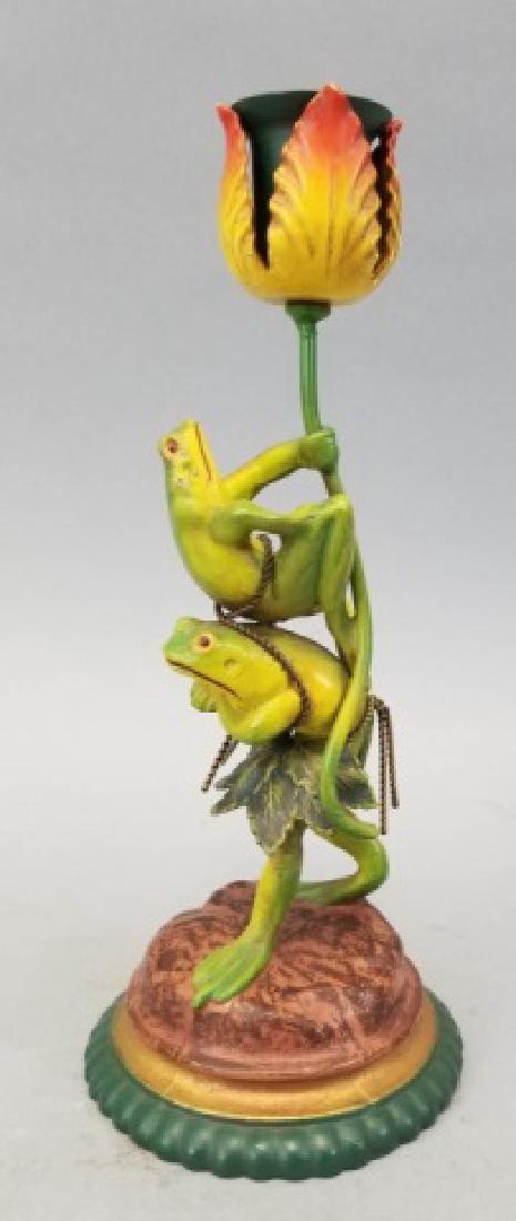 Vienna Style Painted Metal Frog Candlestick (1 of 4)