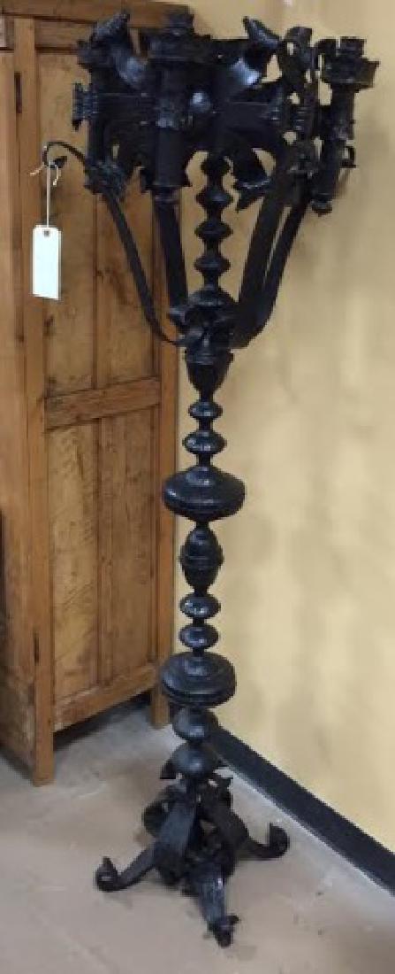 Large Antique Black Wrought Iron Gothic Torchiere (1 of 4)