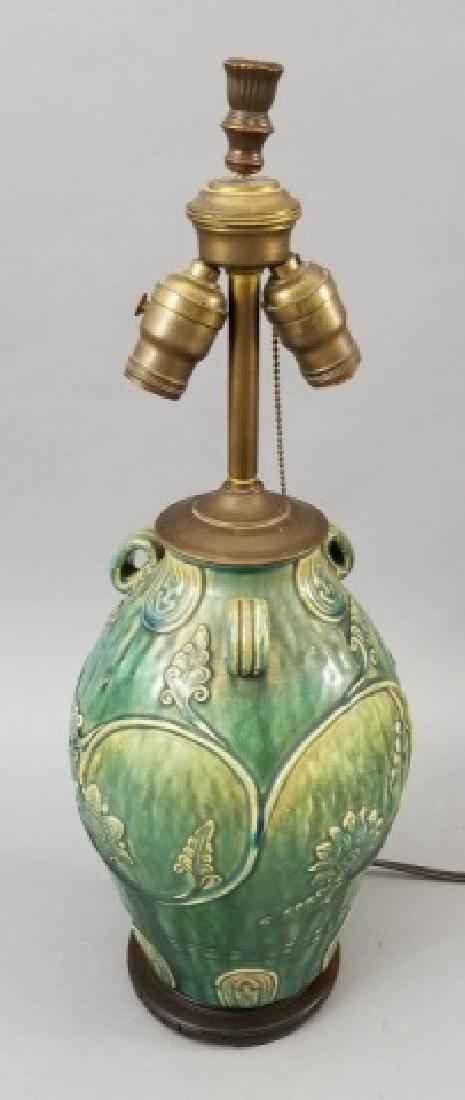 Vintage Chinese Green Ceramic Lamp Wood Base (1 of 6)