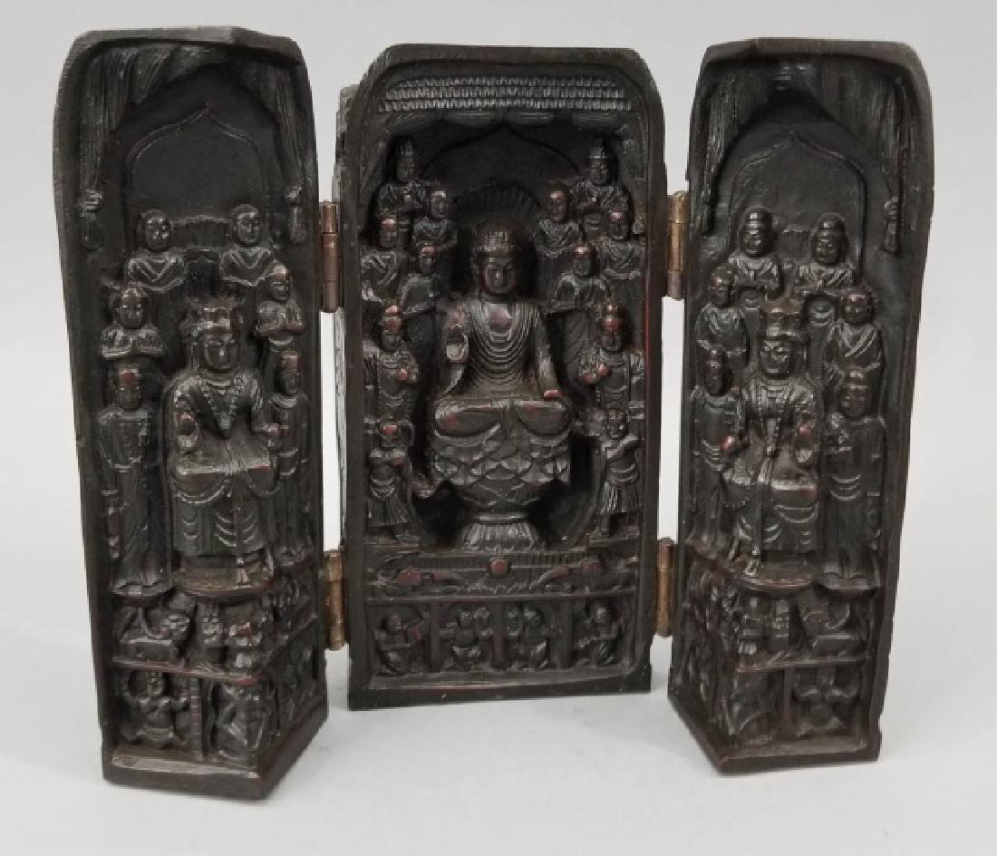 Hand Carved Wood Asian Traveling Prayer Altar: Hand Carved Wood Asian Traveling Prayer Altar. Measures 6.5 inches in height.
