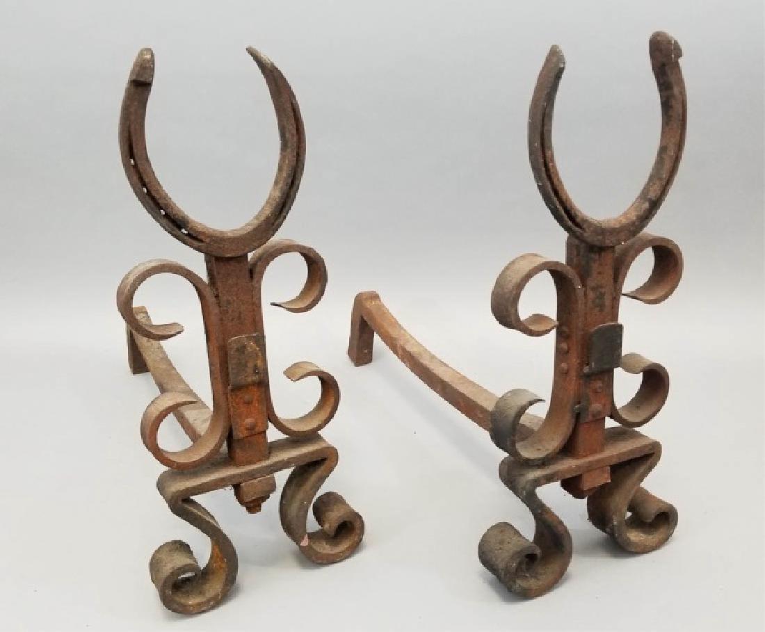 Pair of Horseshoe-Accented Andirons (1 of 7)