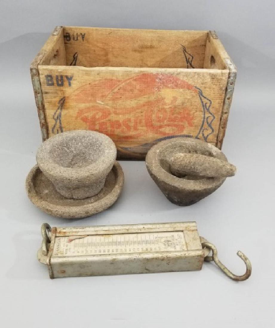 Stone Pestle & Mortar Set, Antique Scale & Crate (1 of 9)