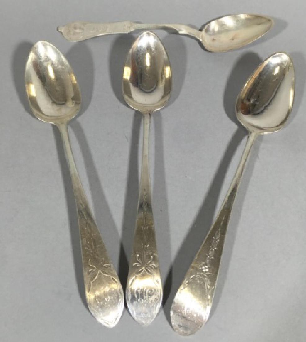 Four Large Antique Coin Silver Serving Spoons
