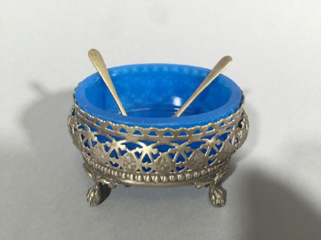 Antique Opaline Glass Silver Plate Salt Cellar (1 of 4)