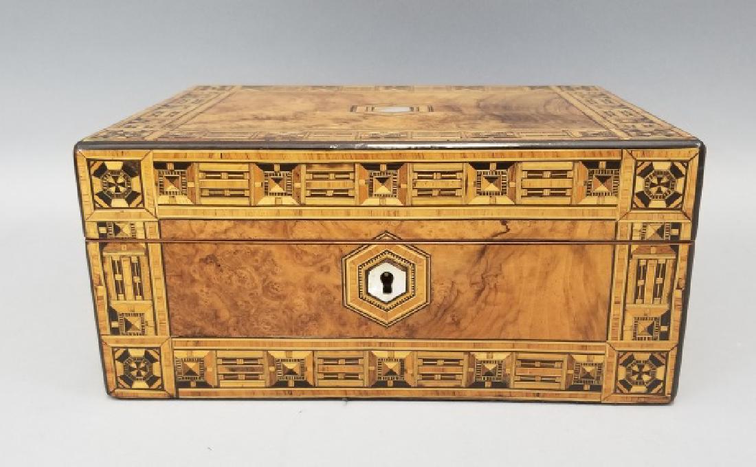 Antique 19th C Tunbridge & Burl Wood Jewelry Box (1 of 9)