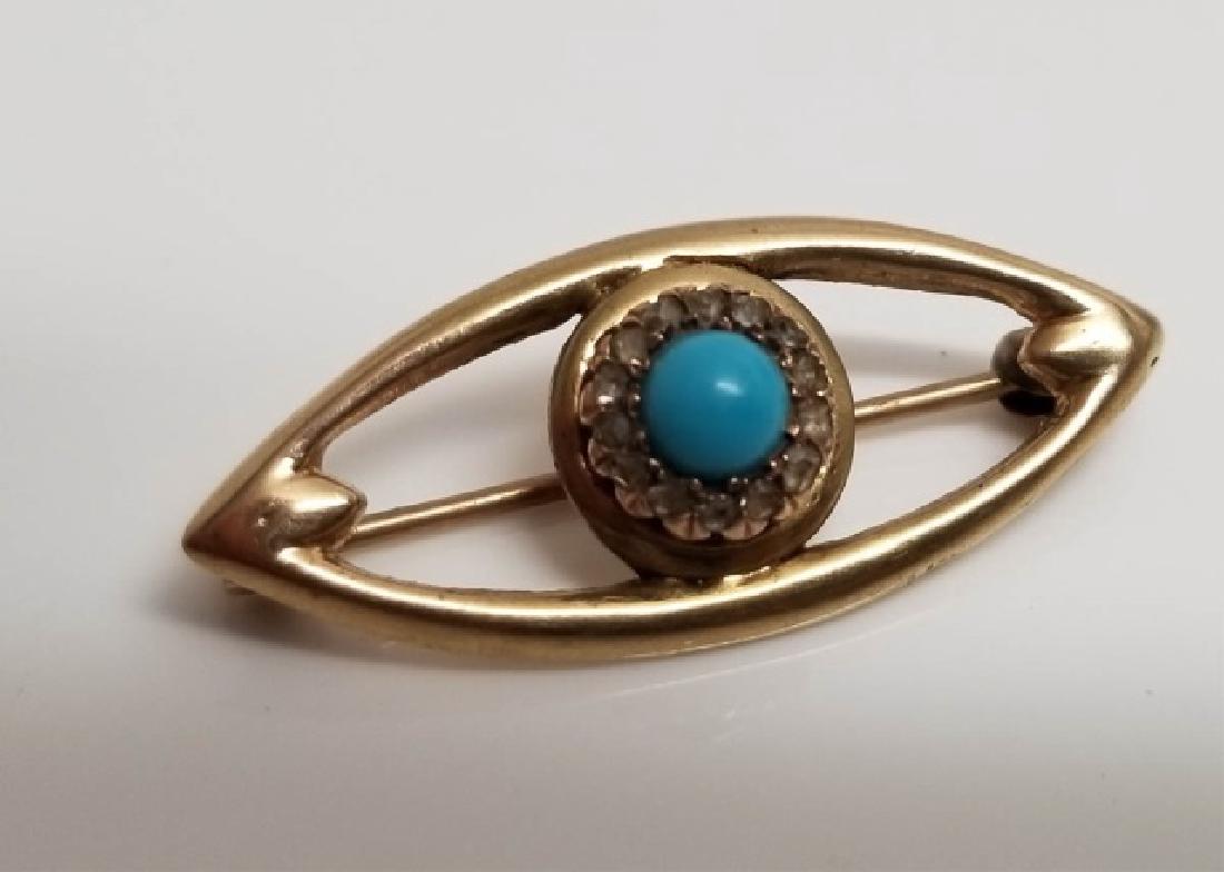 Antique Victorian 10k Gold Turquoise Diamond Pin (1 of 4)