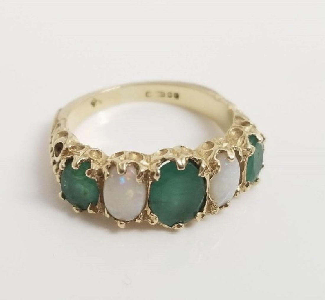 Estate Antique English 14kt Gold Emerald & Opal Ring (1 of 8)