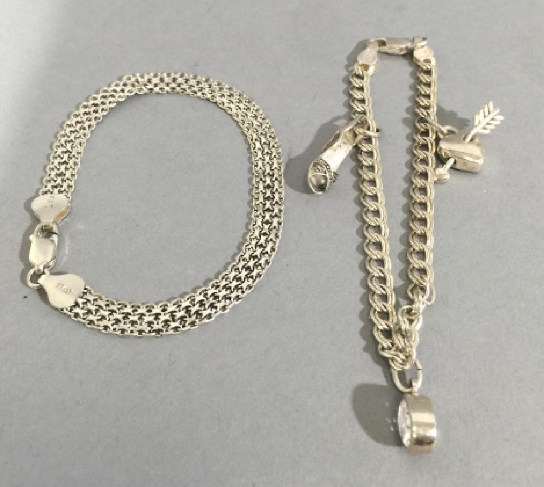 Sterling Silver Charm & Entwined Link Bracelets: Sterling Silver Charm & Entwined Link Bracelets. Both hallmarked. Charm bracelet measures 7 inches in length.