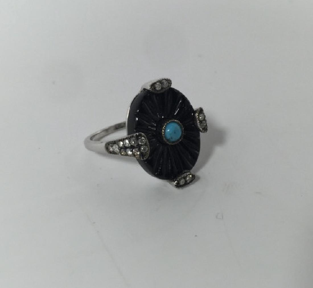 Art Deco Style Onyx Diamond & Turquoise Ring (1 of 6)