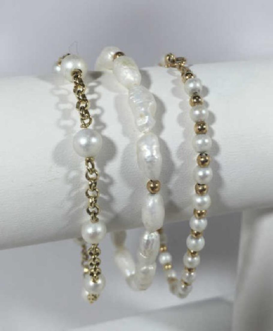 Estate Three 14kt Yellow Gold & Pearl Bracelets (1 of 3)