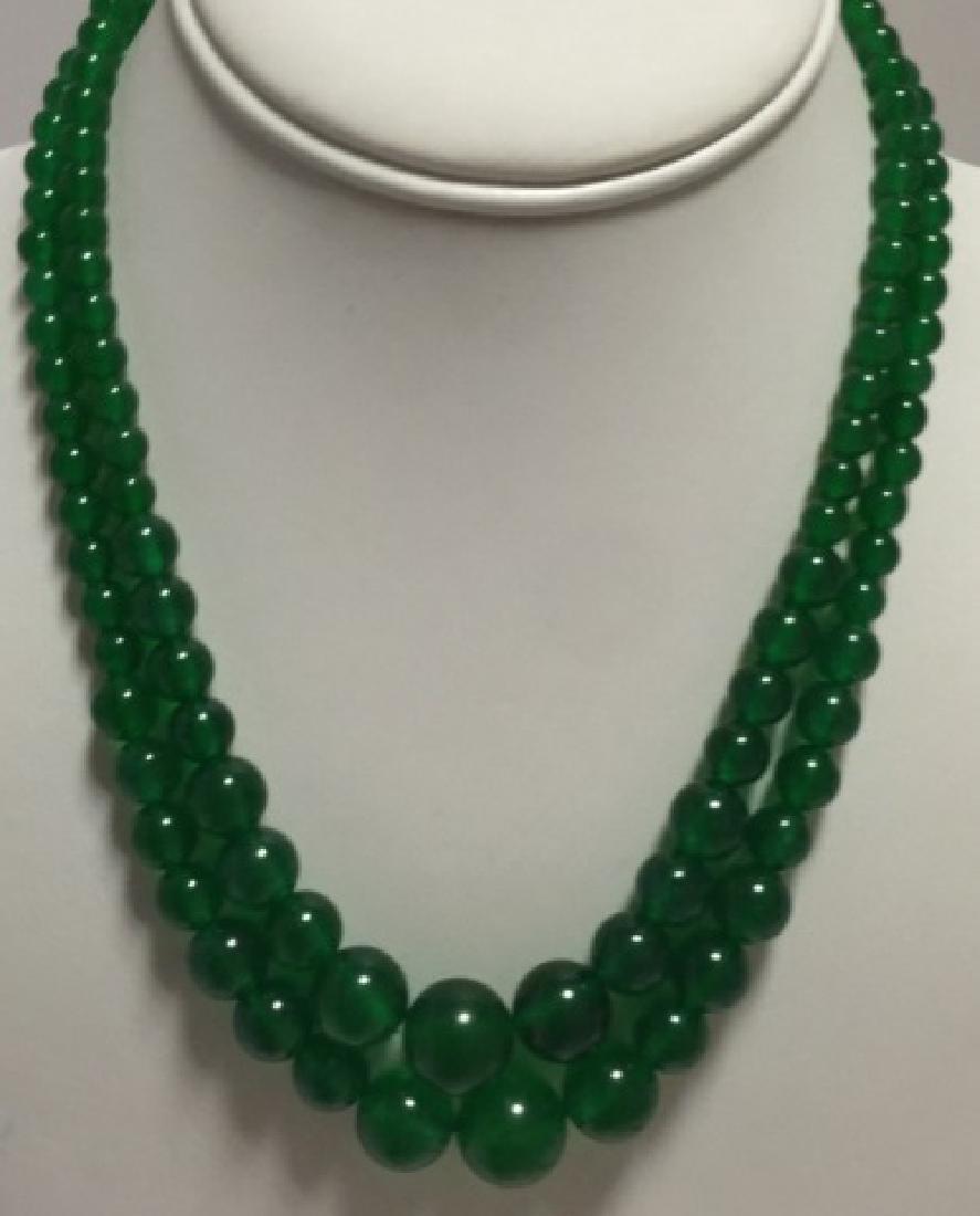 Pair Chinese Green Jade Graduated Bead Necklaces (1 of 5)