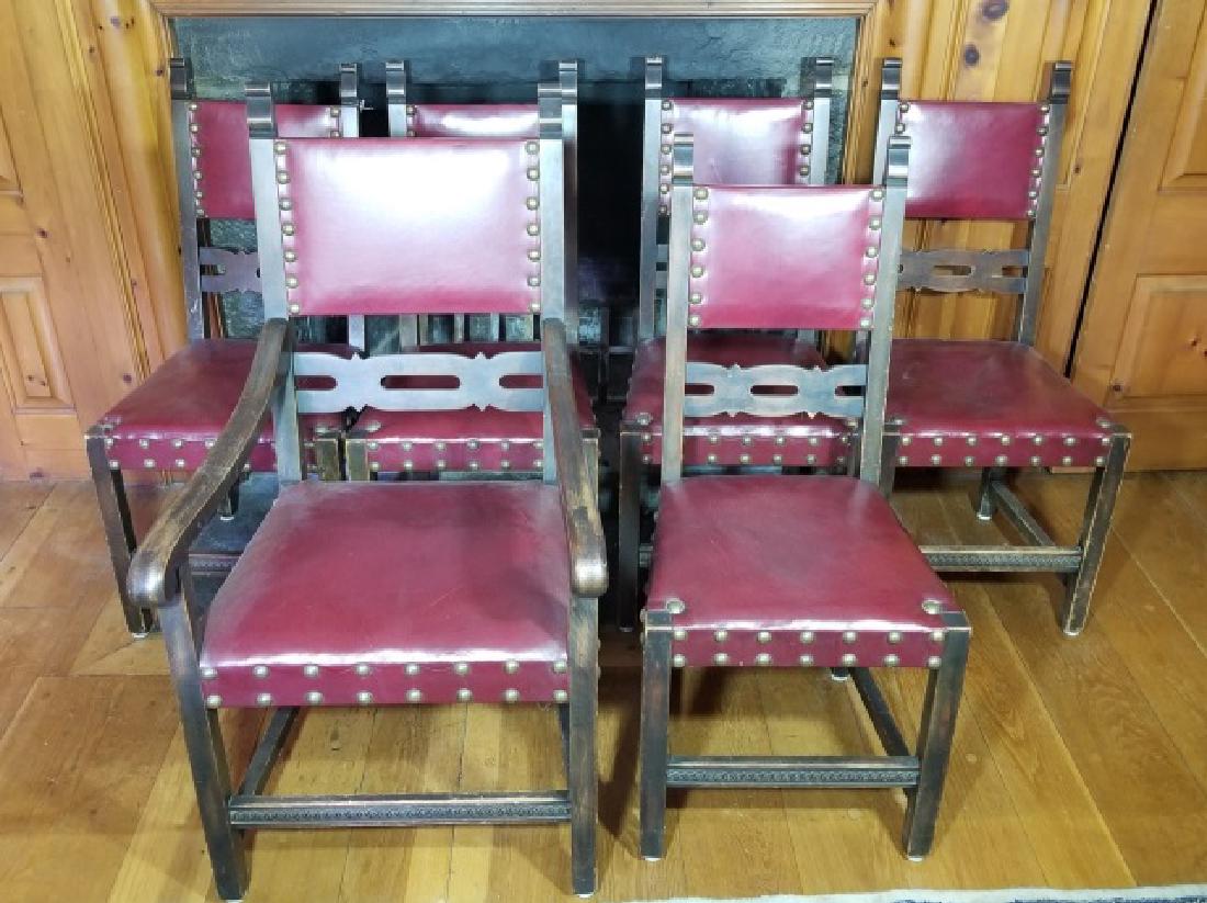 Six Antique Tudor Jacobean Leather Dining Chairs (1 of 4)