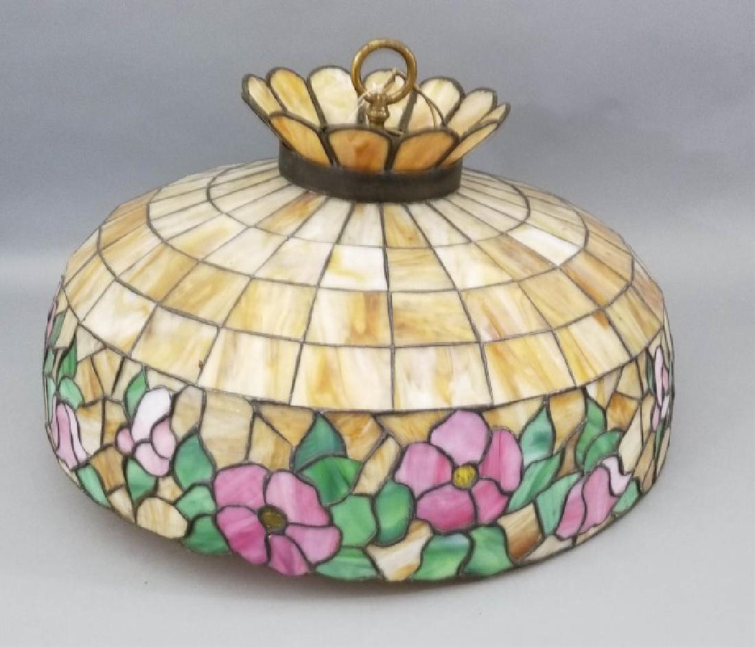 Tiffany Style Stained Glass Floral Chandelier: Tiffany Style Stained Glass Floral Design Chandelier / Light Fixture. Measures 21 inches in diameter.