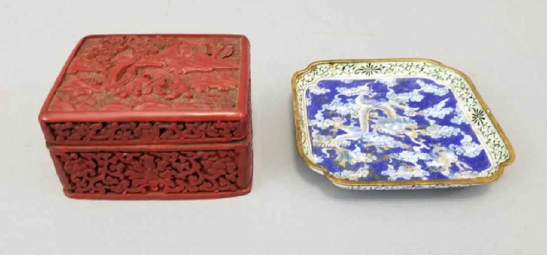 Two Chinese Table Articles - Cinnabar & Enamel (1 of 8)