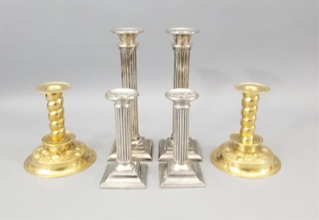 Group of 2 Prs Pewter & 1 Pr Brass Candlesticks (1 of 8)
