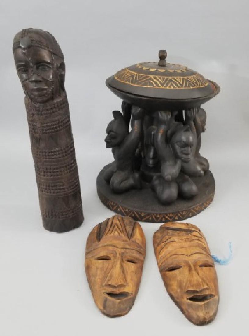 4 African Carved Pieces Including Fertility Symbol (1 of 7)