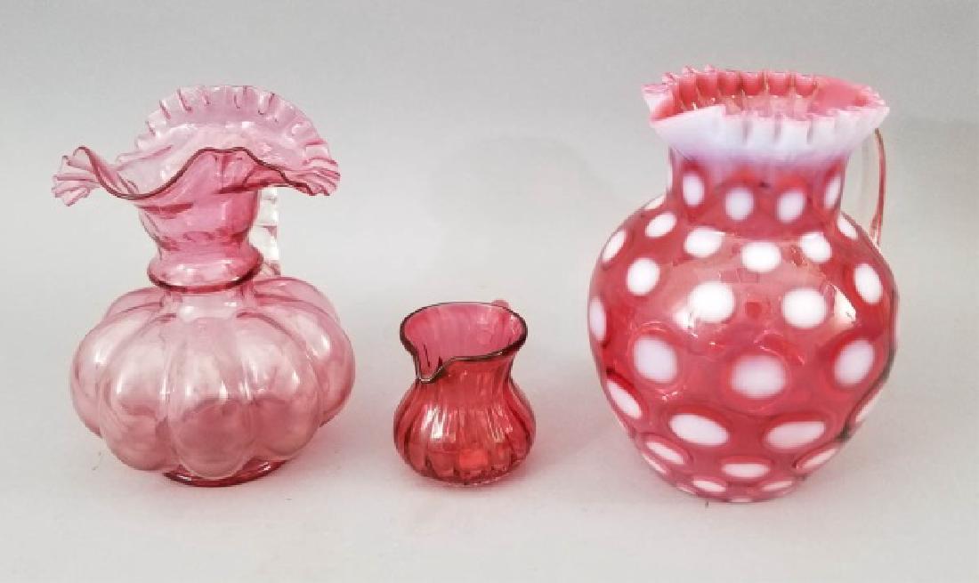 Trio of Antique Victorian Cranberry Glass Pitchers (1 of 9)