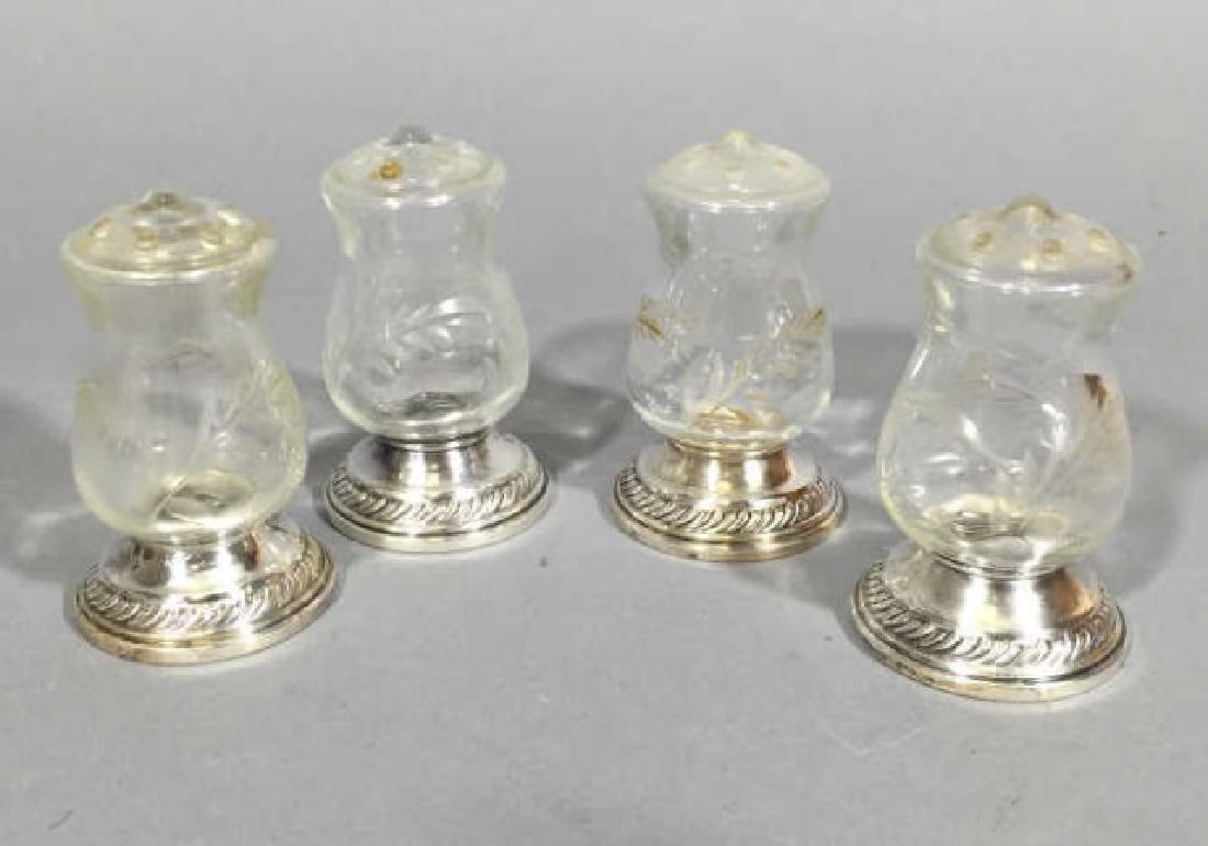 Four Sterling Silver & Glass Salt / Pepper Shakers (1 of 4)