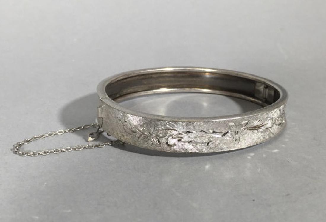 Sterling Silver Bangle Bracelet w Chased Floral (1 of 4)