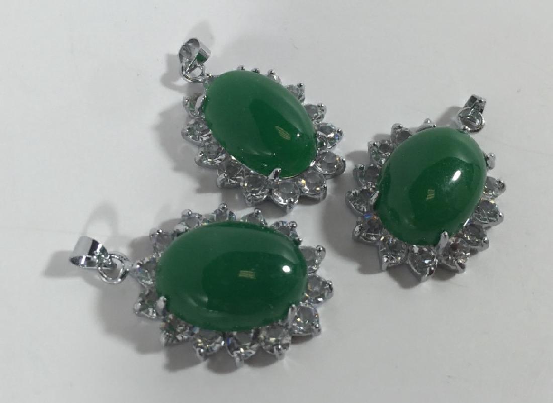 Three Large Cabochon Jade Pendants w Halo Settings (1 of 3)