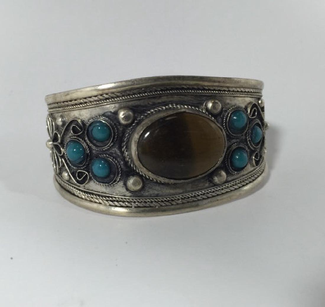 Tibetan Style Tiger's Eye Cabochon Set Bracelet (1 of 6)
