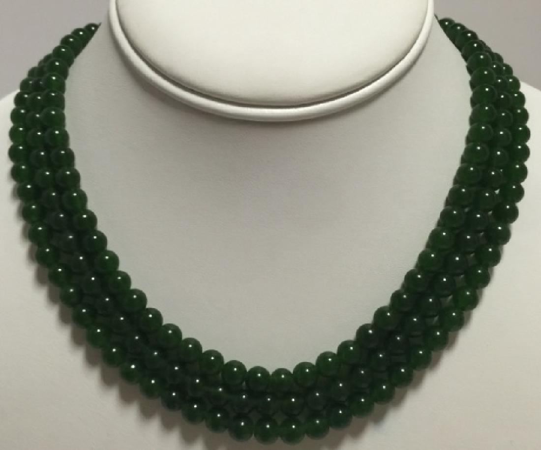 Three Chinese Green Jade Round Bead Necklaces (1 of 4)