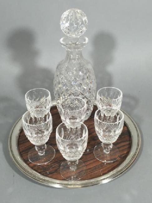Irish Waterford Crystal Goblets & Decanter on Tray (1 of 1)