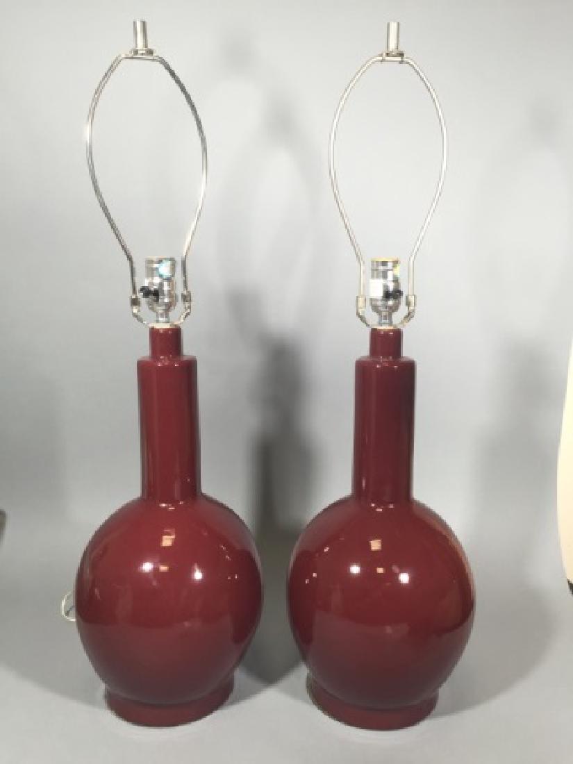 Pair Oxblood Red Ceramic Vase Form Table Lamps (1 of 4)