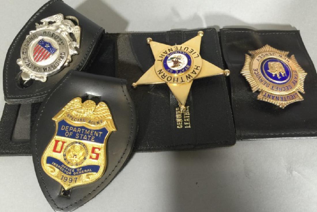 4 Obsolete Law Enforcement Badges in Leather (1 of 3)