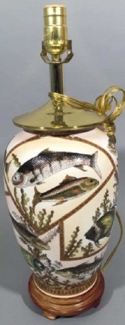Porcelain Table Lamp w Fish Design Motif (1 of 4)