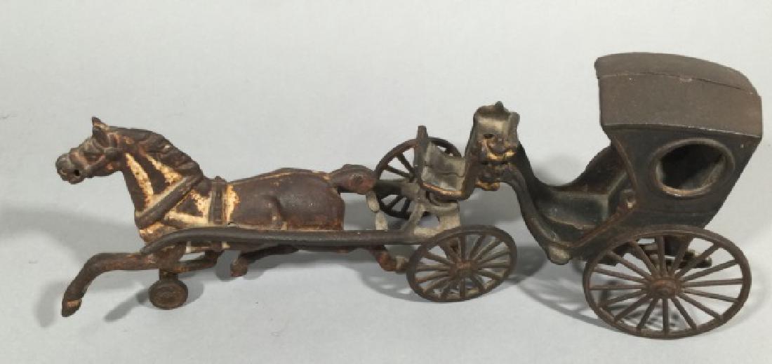 Vintage Painted Cast Iron Toy Horse Carriage (1 of 4)