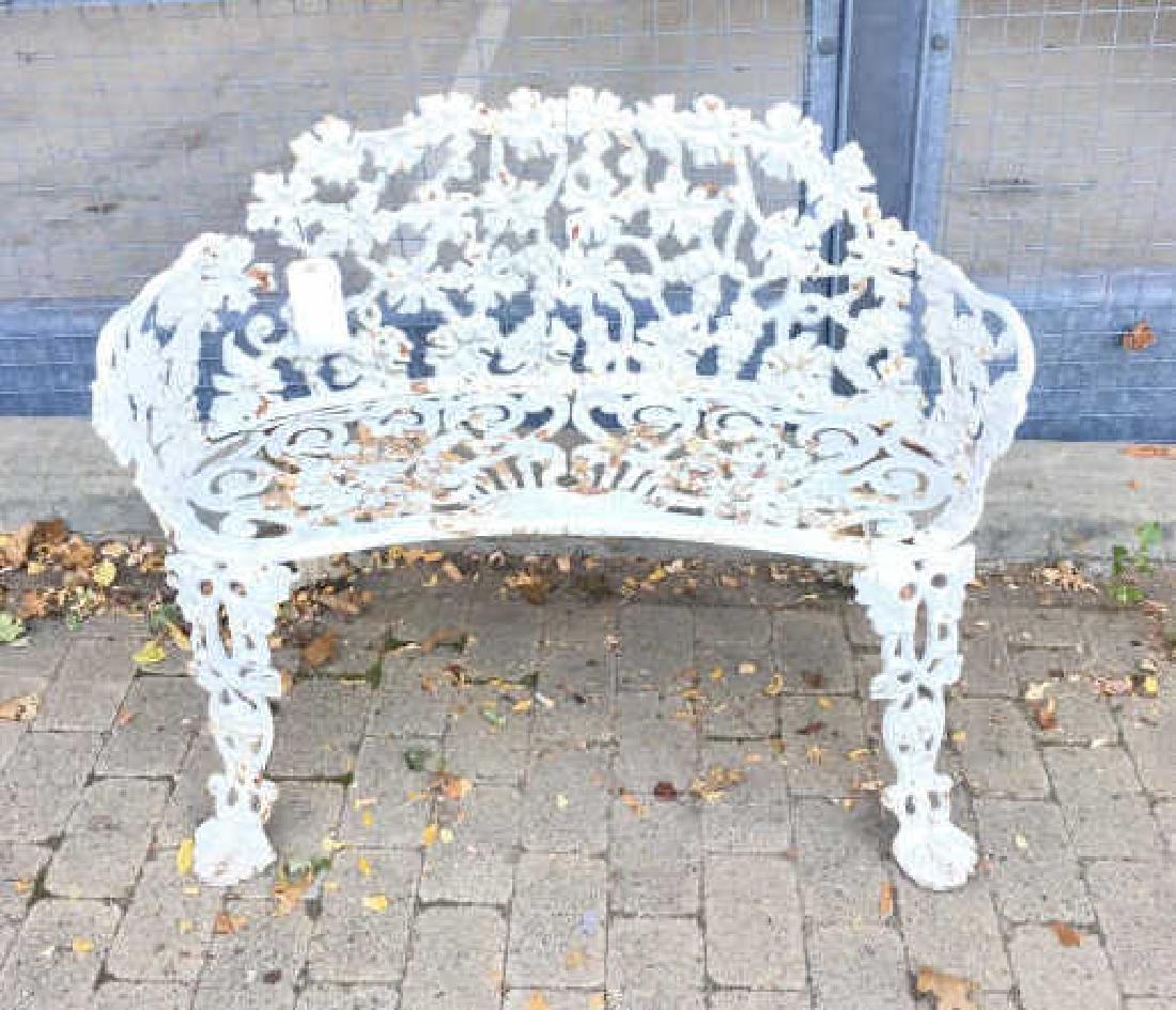 Cast Iron White Victorian Garden Bench or Settee