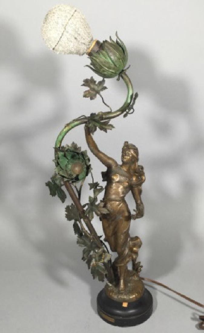 Antique Lamp w Cast Painted Statue of Spring (1 of 4)