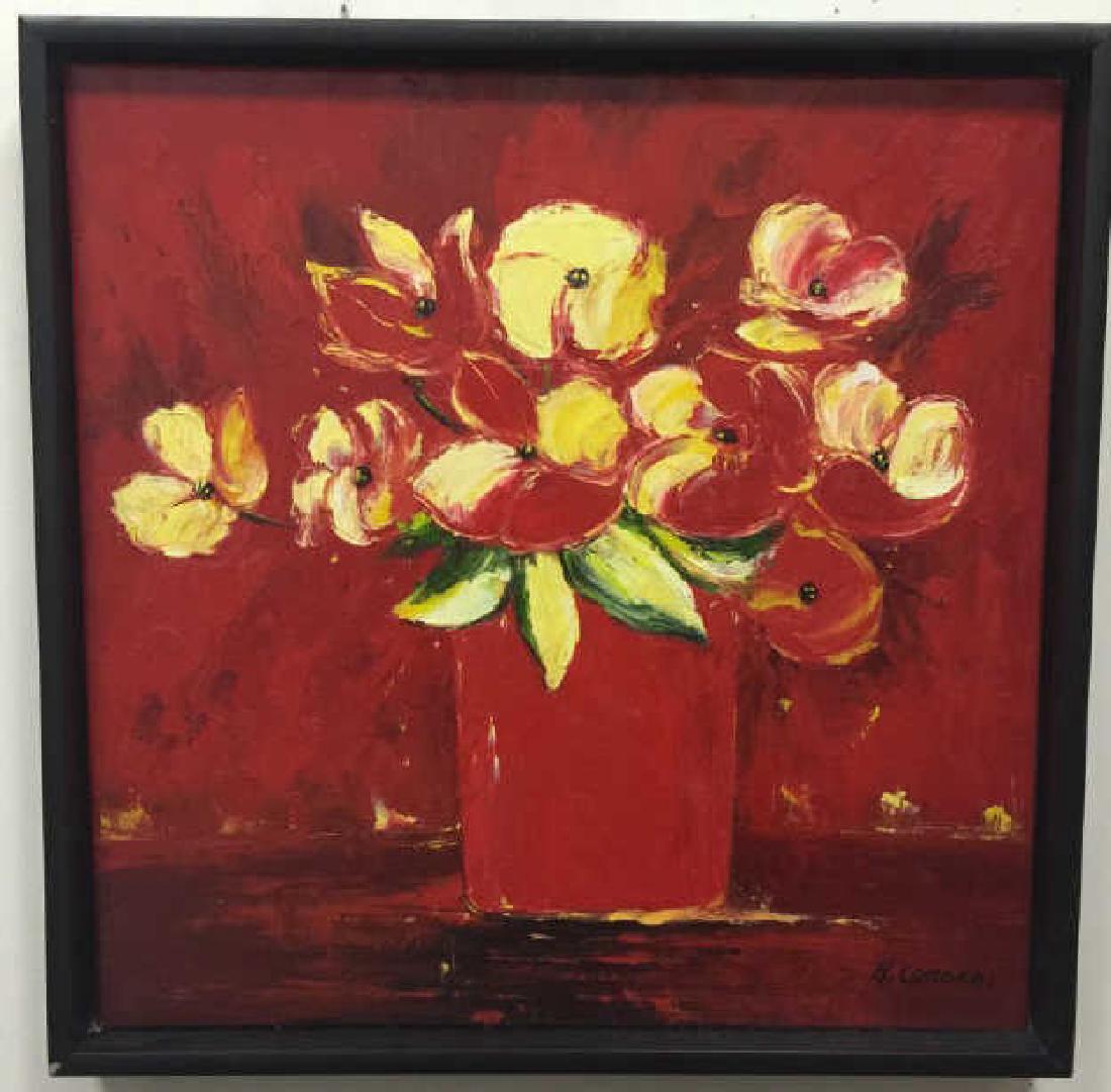 H. Carson Signed & Framed Red Floral Painting (1 of 3)