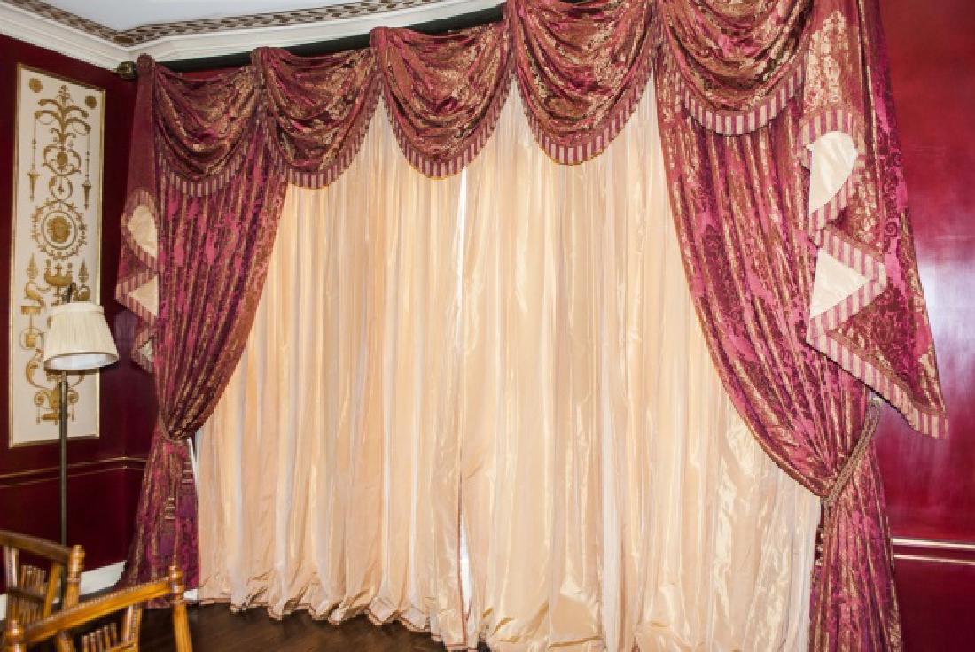 Large Custom Made Damask & Silk Curtain Set (1 of 5)