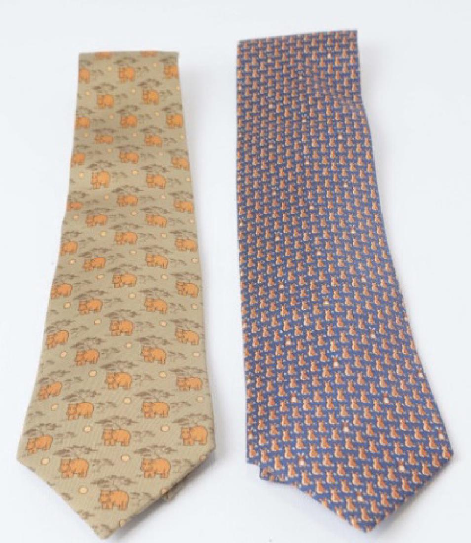 Pair Hermes Paris Ties - Orange Hippos & Bunnies (1 of 3)