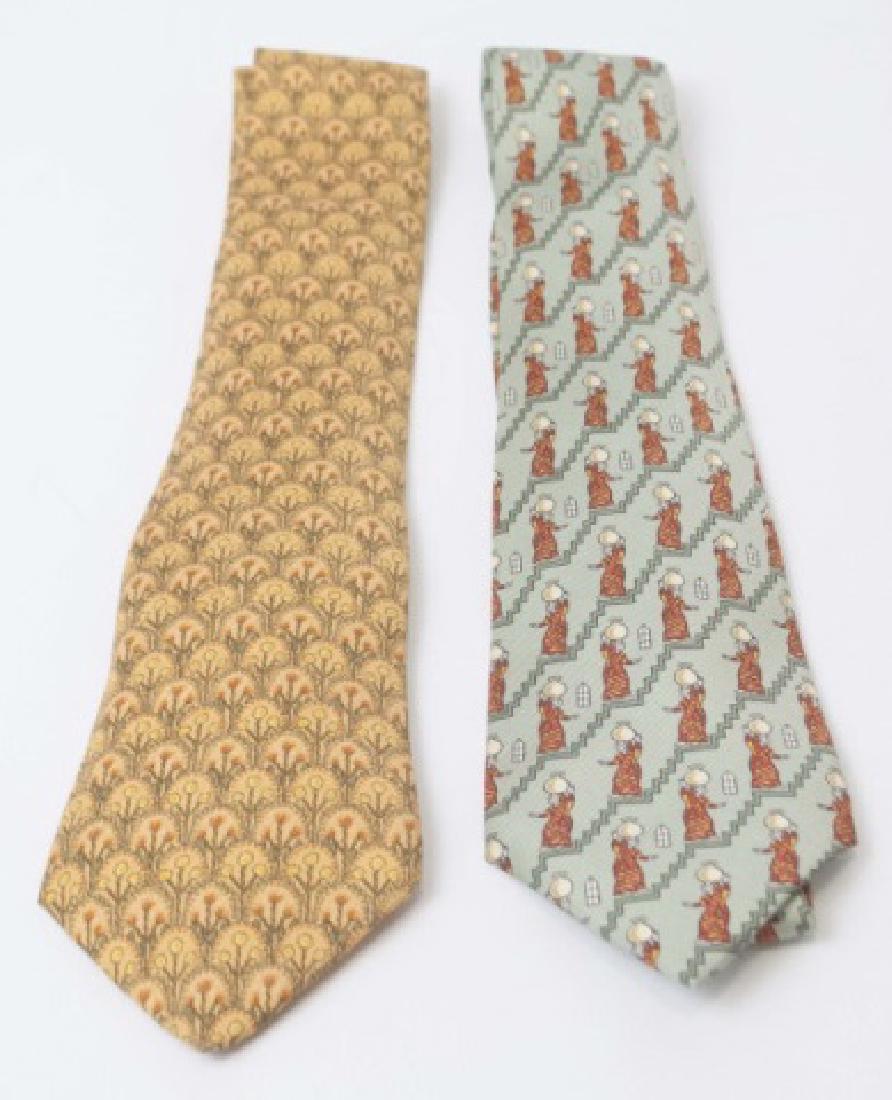 Pair Hermes Paris Ties - Copper Tones & Fern Green (1 of 3)