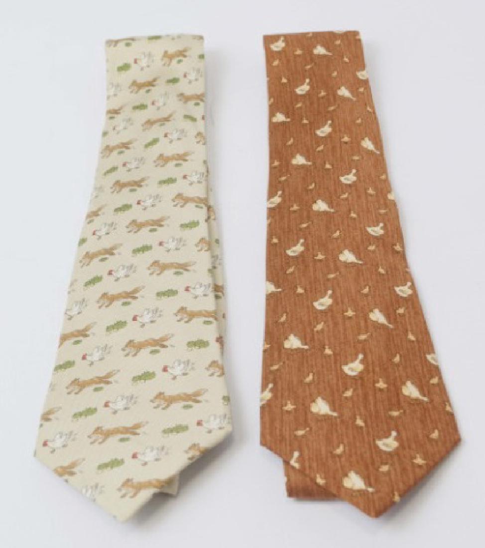 Pair Hermes Paris Ties - Fox & Hen and Ducks (1 of 3)