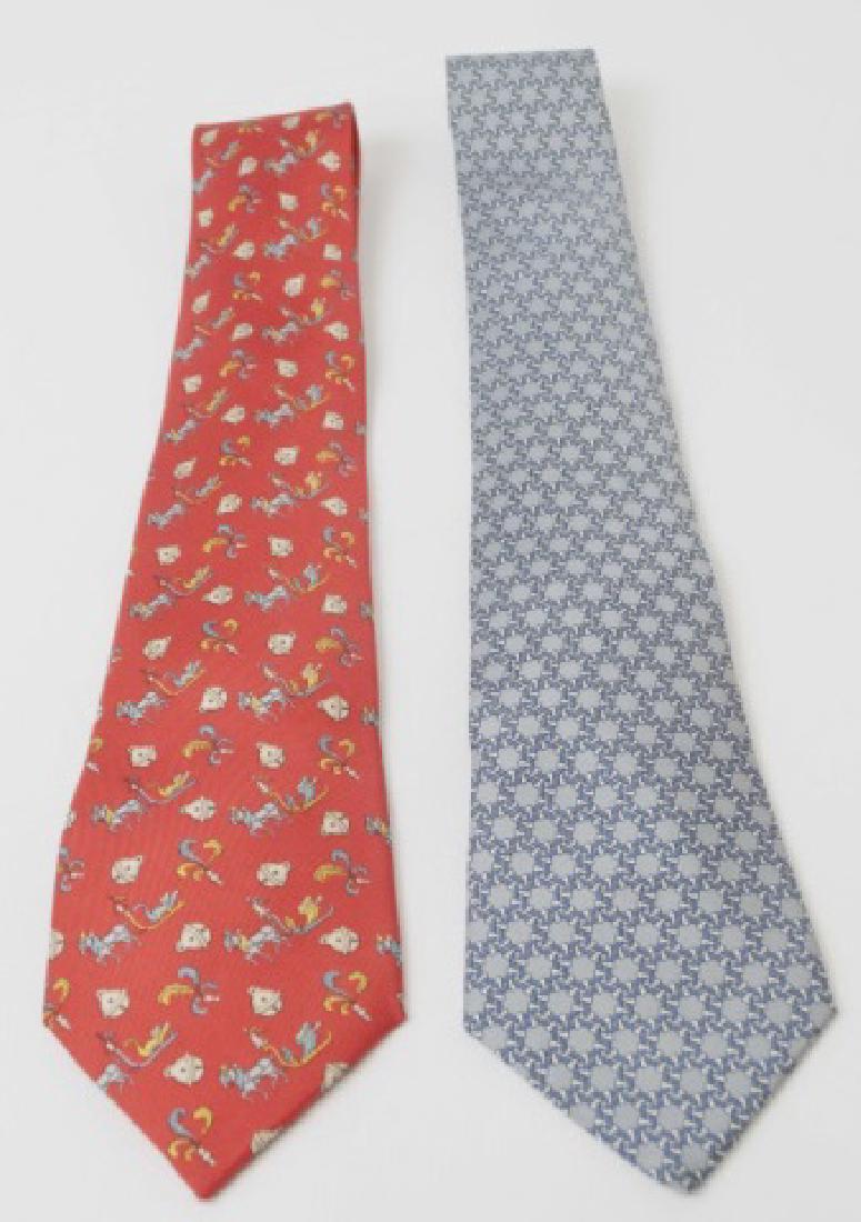 Pair Hermes Paris Ties -Horses/Bells & Blue Design (1 of 3)