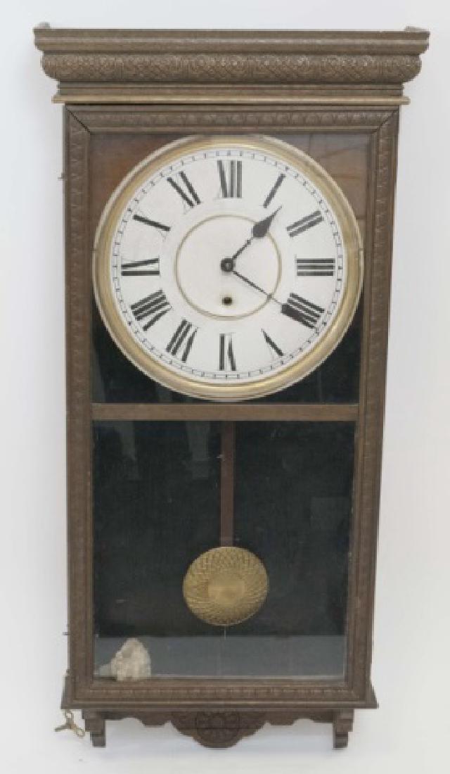 Antique Detailed Wood Wall Regulator Clock (1 of 4)