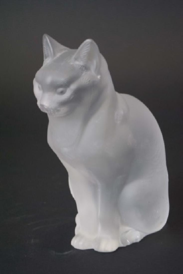 Large Signed Lalique Crystal Sitting Cat Figurine