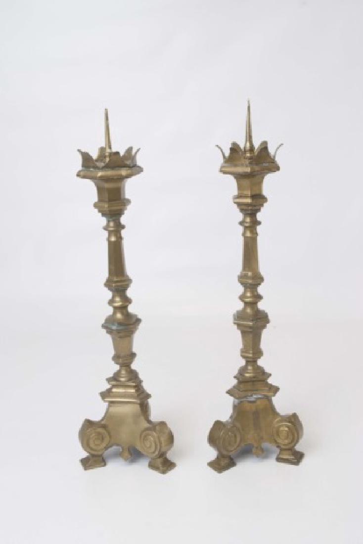Pair Brass Tall Altar Candle Sticks with Prickets (1 of 4)