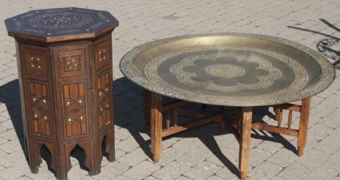 Antique Moroccan Inlaid Table & Syrian Brass Table