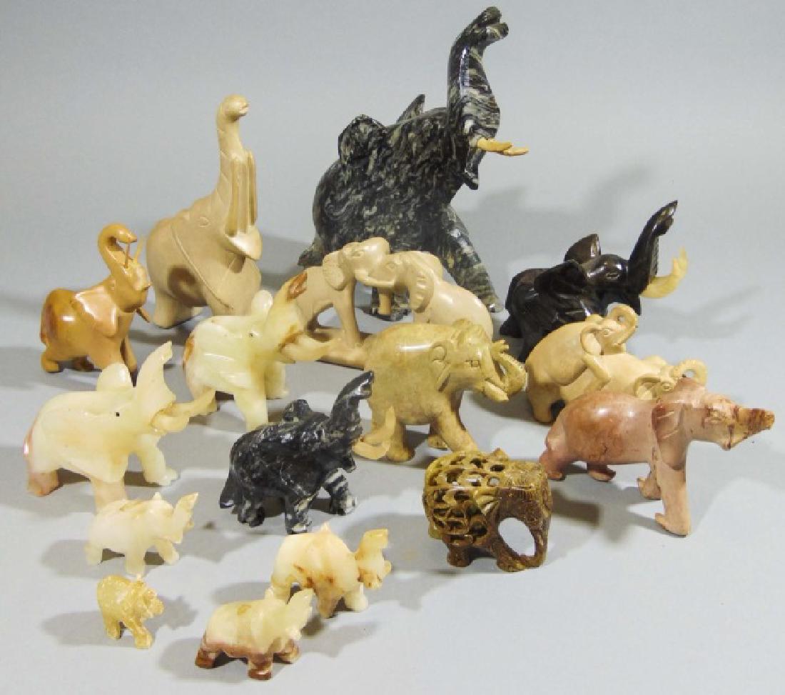 Collection of 16 Carved Elephants ~ Stone & Marble (1 of 17)