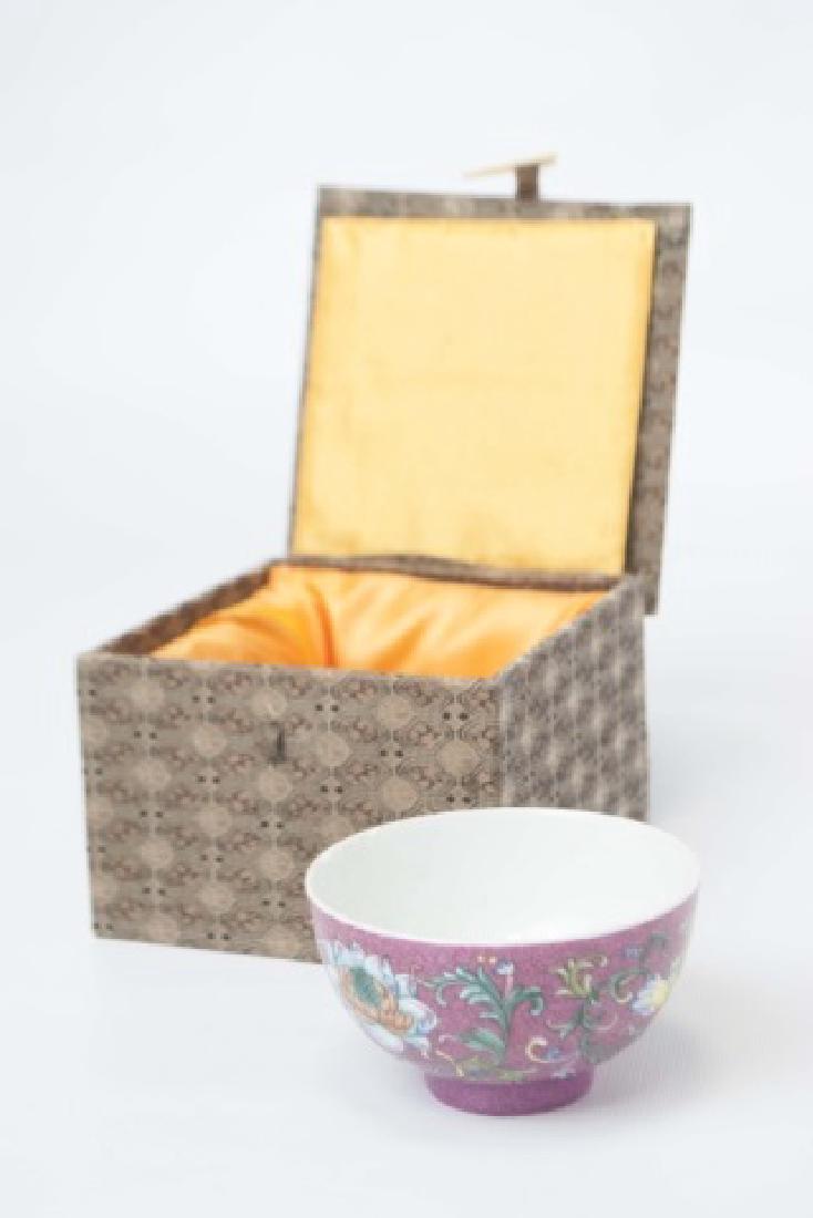 Signed Chinese Porcelain Raspberry Red Floral Bowl (1 of 4)