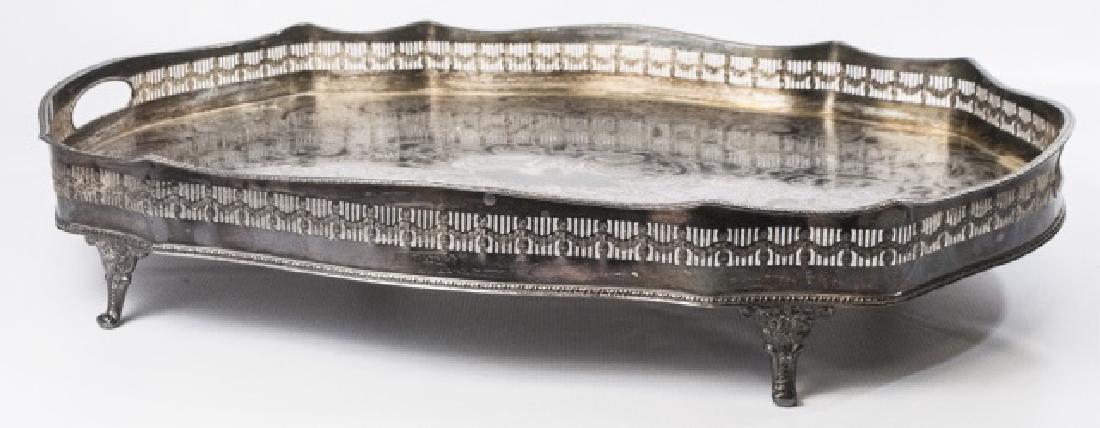 Large Silver Plate Serving Tray w Ornate Gallery (1 of 5)